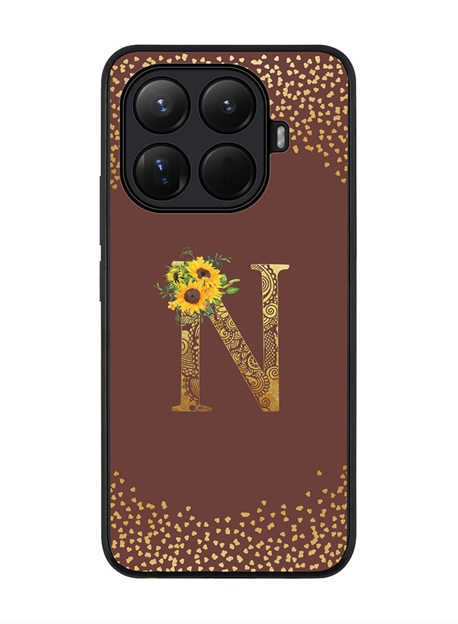 For Xiaomi 15T Pro Case,Slim fit Camera Protection, Shockproof Thin Phone cover  - Custom Floral Monogram - N  (Brown )